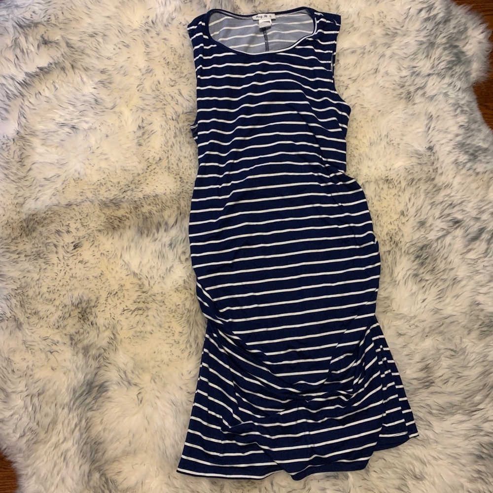Striped blue white maternity rouched dress size XL